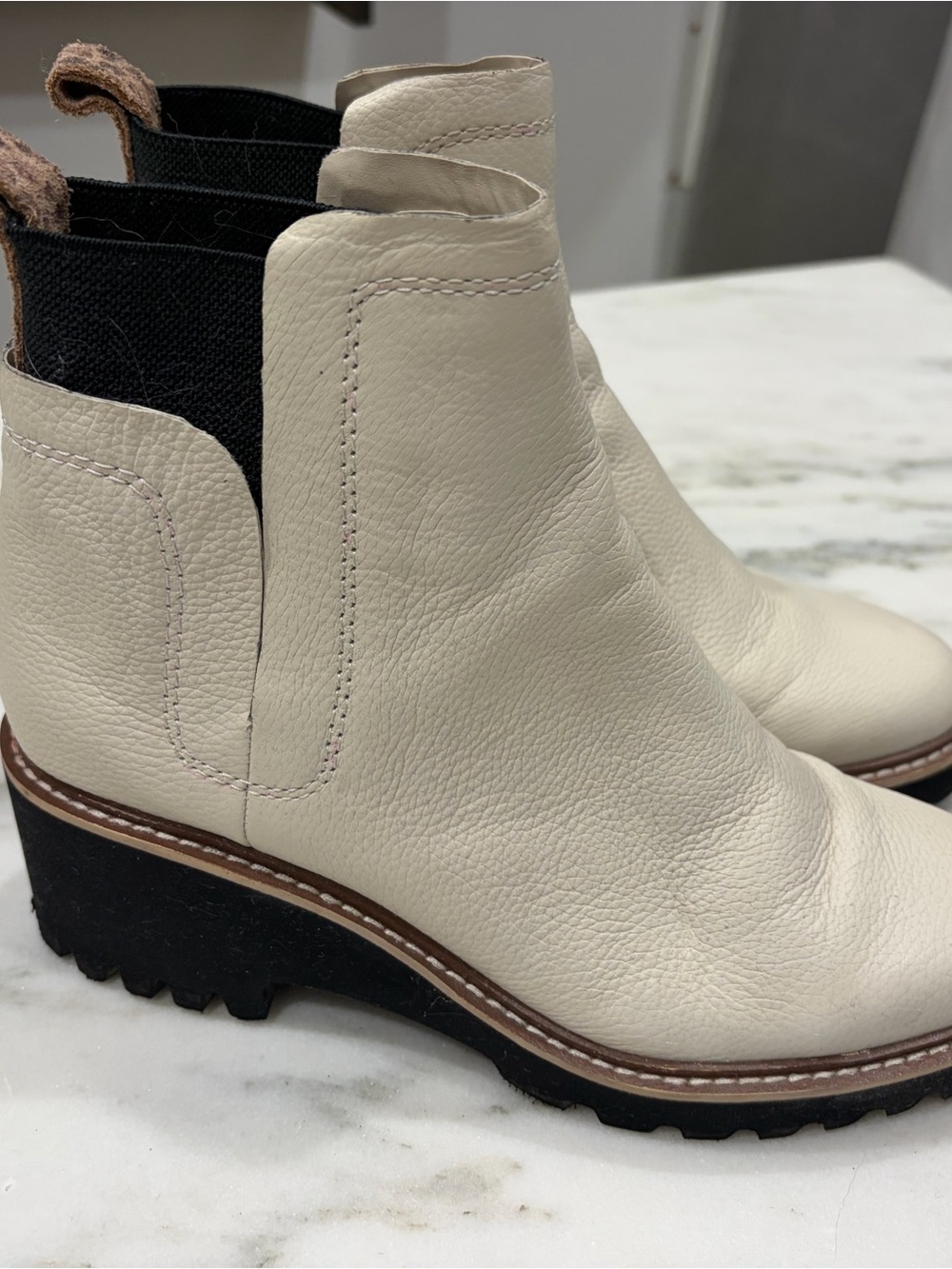 Dolce Vita Cream Leather Chelsea Booties with Black Elastic Panel
